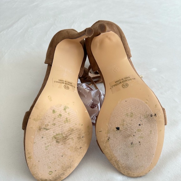 Camel Faux Suede Ankle Strap Heels - Picture 4 of 16